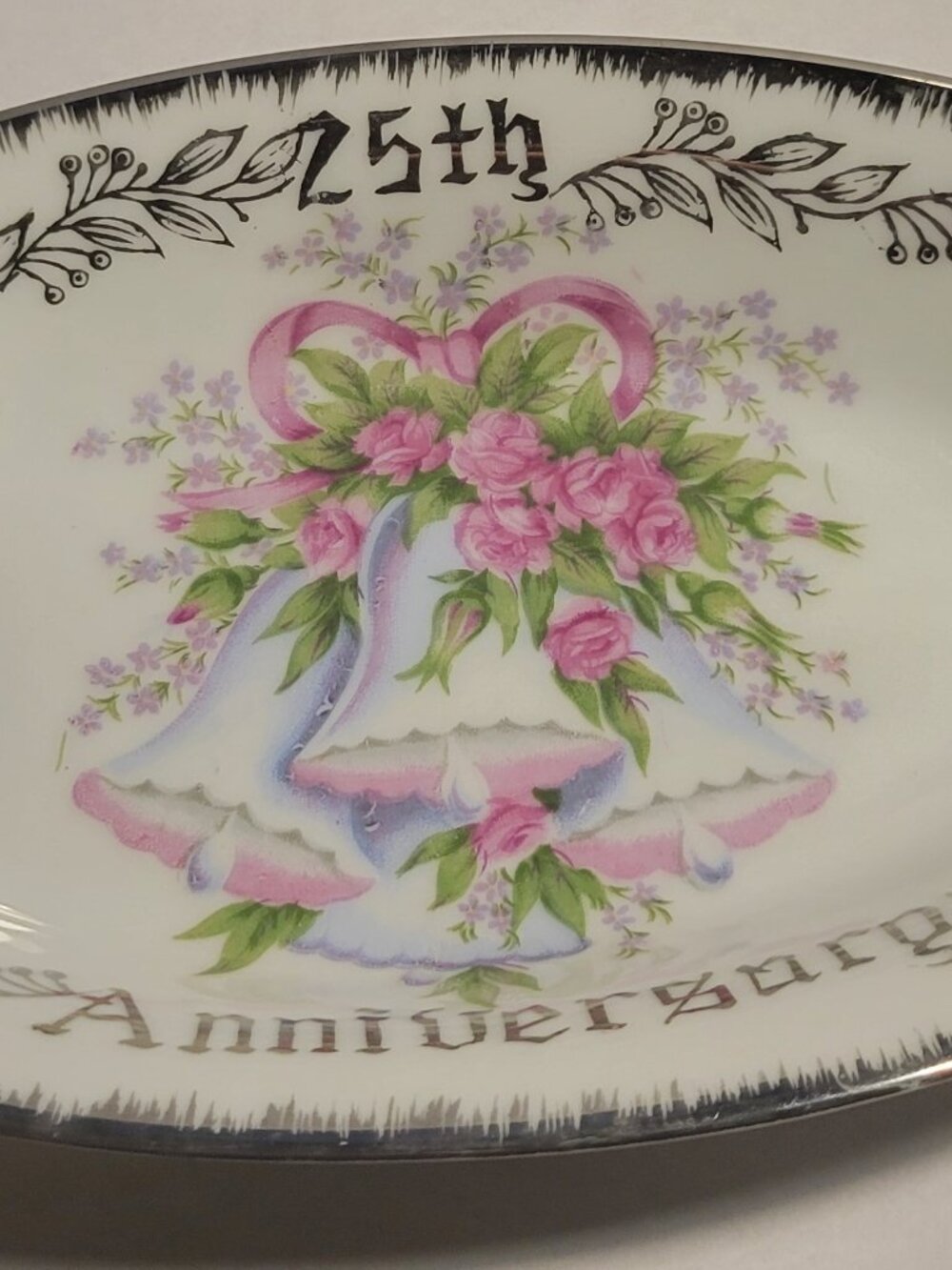 Vintage Royal Crown Japan 25th Anniv. Plate Silver Trim Arnart Porcelain 8.5"